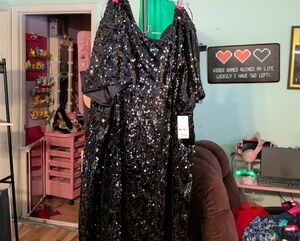 Nine West Black Sequin Midi Dress